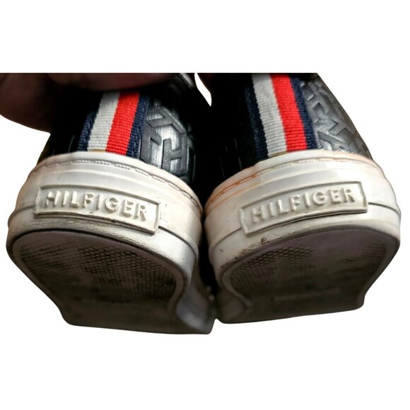 Tommy Hilfiger Womens Black Embossed Sneakers With Red & White Stripe Detailing - Picture 8 of 8